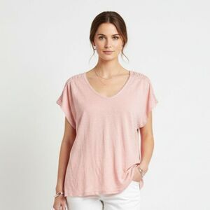 Boden 100% Linen Pink Short Sleeve Tee T Shirt Top L